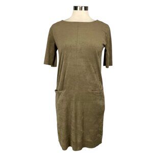 WE Fashion Womens Owena Faux Suede Short Sleeve Dress Green Pockets size Small